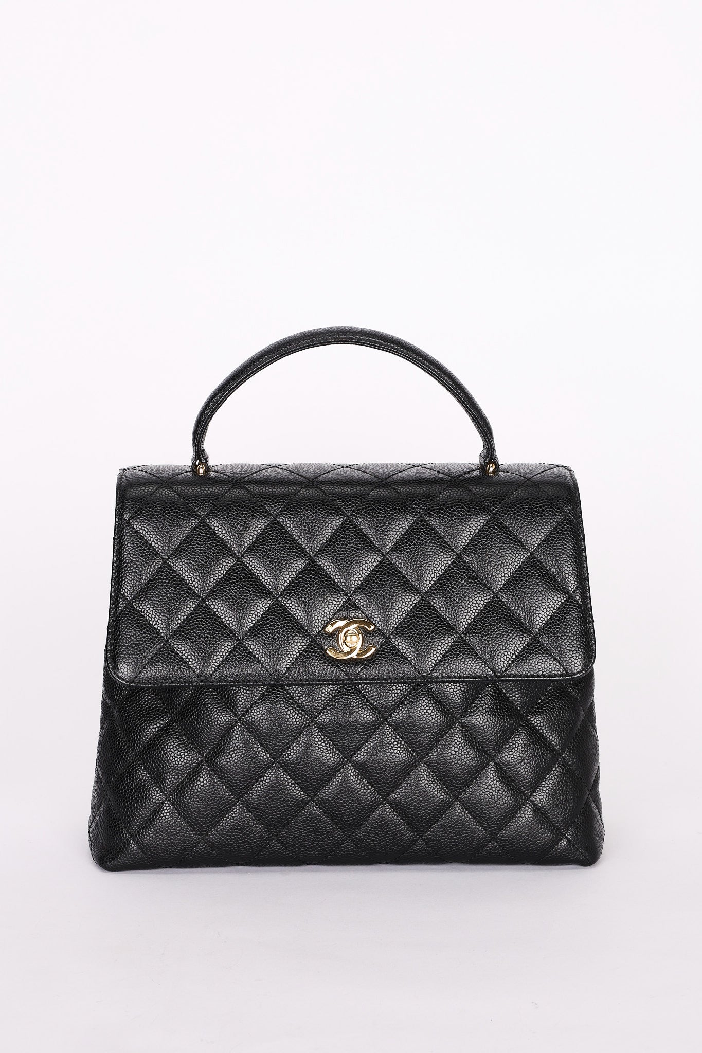 Chanel Kelly Top Handle Bag Black Caviar 24K GP