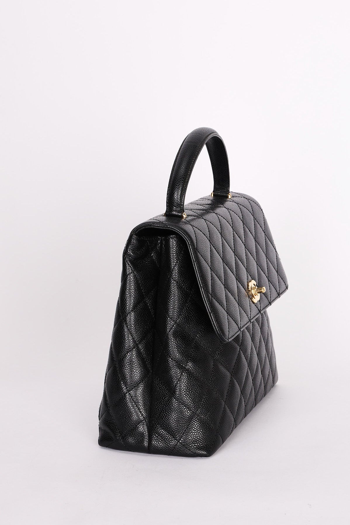 Chanel Kelly Top Handle Bag Black Caviar 24K GP