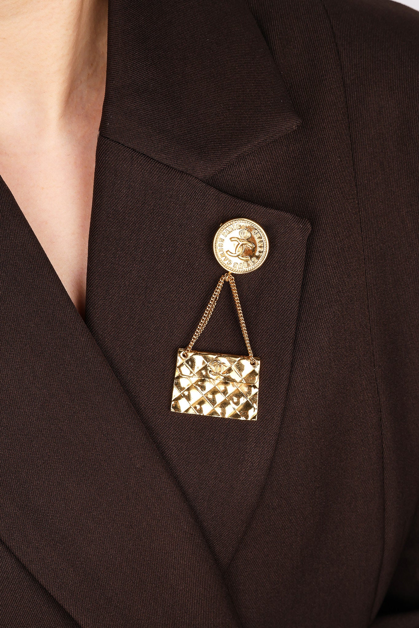 Chanel CC Flap and Coin Brooch 24K GP