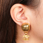 Chanel 1997 CC Brushed Gold Clip-On Deco Earrings 24K GP