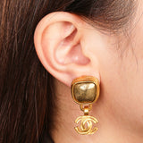 Chanel 1997 CC Brushed Gold Clip-On Deco Earrings 24K GP