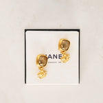 Chanel 1997 CC Brushed Gold Clip-On Deco Earrings 24K GP