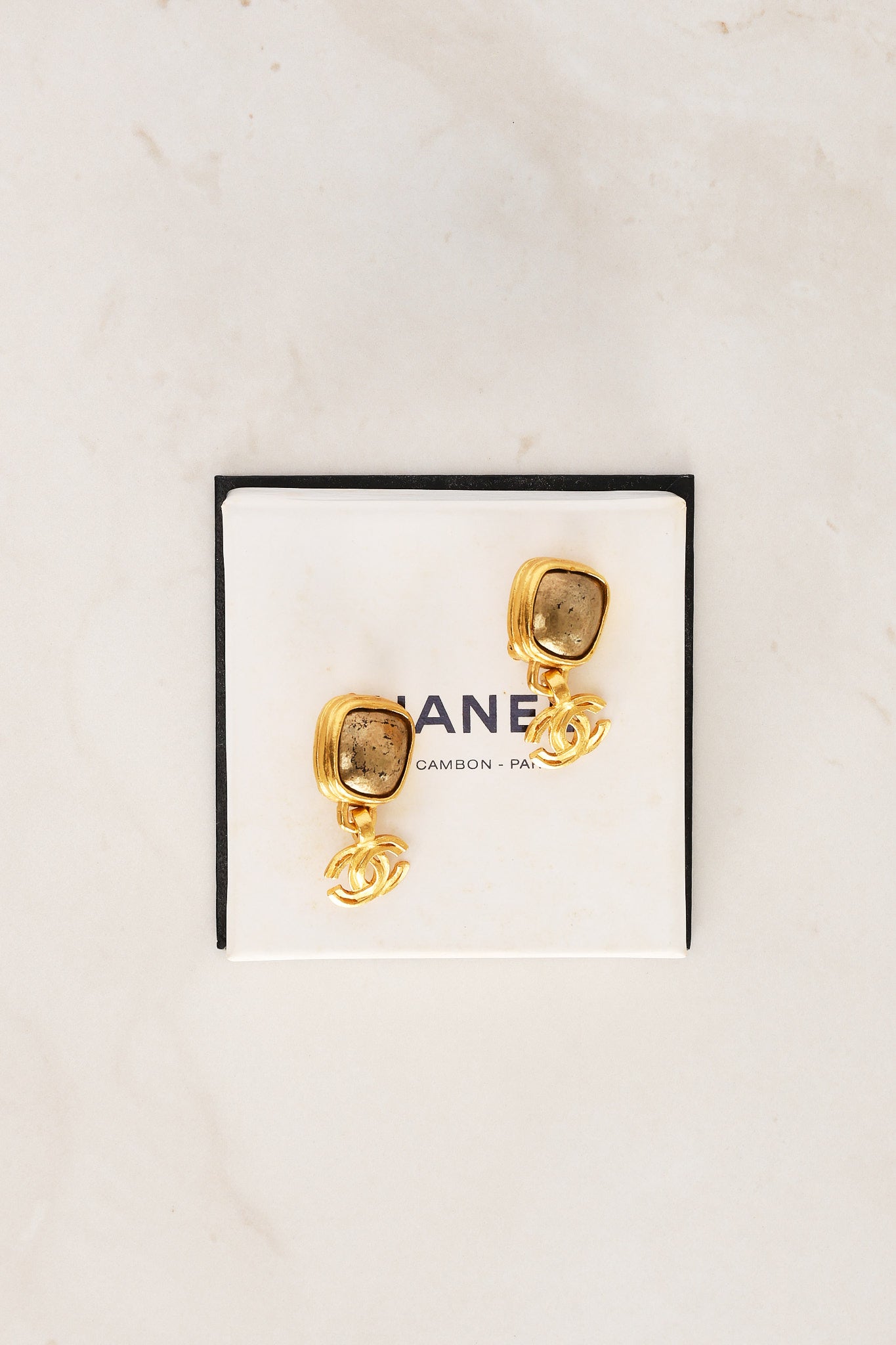 Chanel 1997 CC Brushed Gold Clip-On Deco Earrings 24K GP