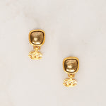 Chanel 1997 CC Brushed Gold Clip-On Deco Earrings 24K GP