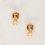 Chanel 1997 CC Brushed Gold Clip-On Deco Earrings 24K GP