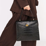 Miu Miu Croc Embossed Turnlock Top Handle Bag