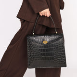 Miu Miu Croc Embossed Turnlock Top Handle Bag