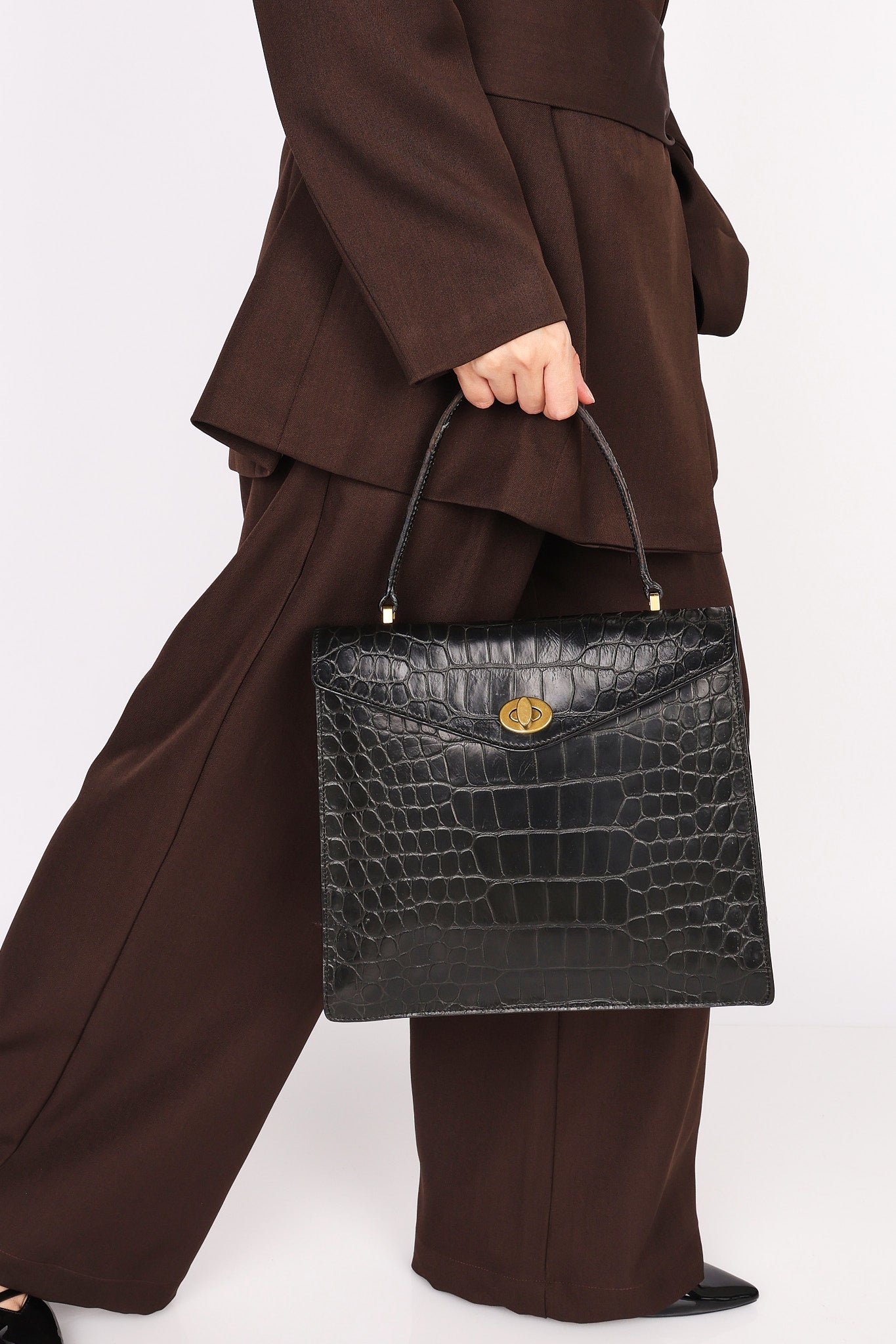Miu Miu Croc Embossed Turnlock Top Handle Bag