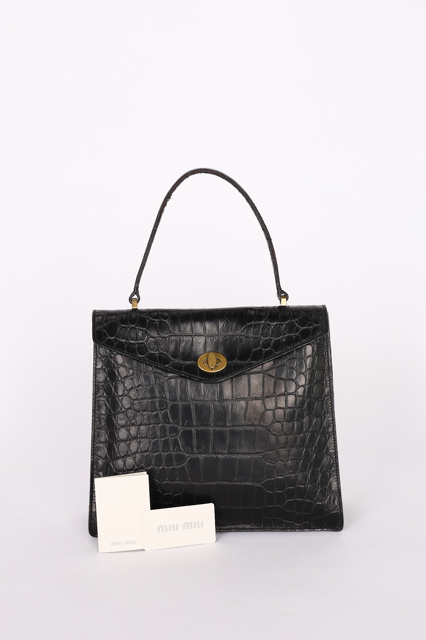 Miu Miu Croc Embossed Turnlock Top Handle Bag