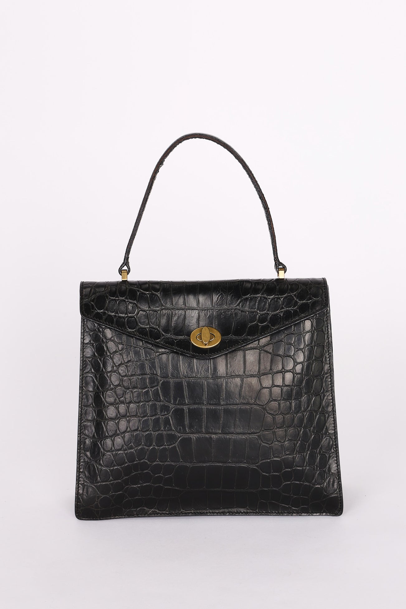 Miu Miu Croc Embossed Turnlock Top Handle Bag