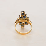 18K Yellow Gold and Pt900 Platinum Sapphire and Diamond Cocktail Ring, Size US 8