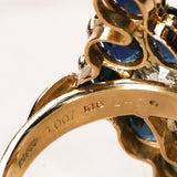 18K Yellow Gold and Pt900 Platinum Sapphire and Diamond Cocktail Ring, Size US 8
