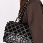 Chanel Single Flap Diamond Quilted Black Patent and Mesh SHW