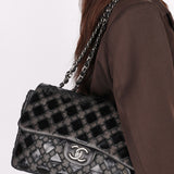 Chanel Single Flap Diamond Quilted Black Patent and Mesh SHW