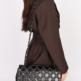 Chanel Single Flap Diamond Quilted Black Patent and Mesh SHW