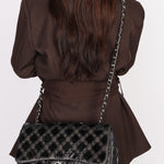 Chanel Single Flap Diamond Quilted Black Patent and Mesh SHW