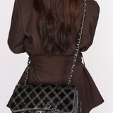 Chanel Single Flap Diamond Quilted Black Patent and Mesh SHW