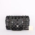 Chanel Single Flap Diamond Quilted Black Patent and Mesh SHW