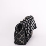 Chanel Single Flap Diamond Quilted Black Patent and Mesh SHW