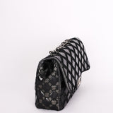 Chanel Single Flap Diamond Quilted Black Patent and Mesh SHW