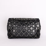 Chanel Single Flap Diamond Quilted Black Patent and Mesh SHW
