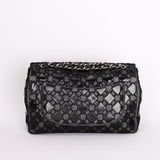 Chanel Single Flap Diamond Quilted Black Patent and Mesh SHW