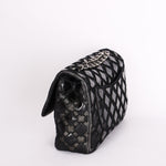 Chanel Single Flap Diamond Quilted Black Patent and Mesh SHW
