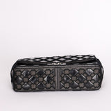 Chanel Single Flap Diamond Quilted Black Patent and Mesh SHW