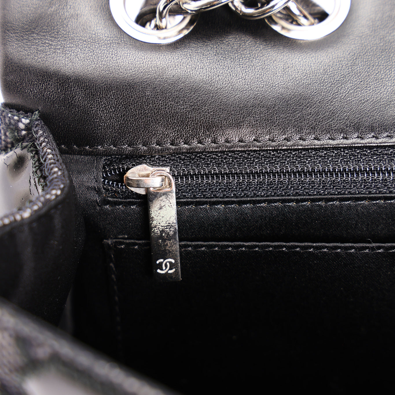 Chanel Single Flap Diamond Quilted Black Patent and Mesh SHW