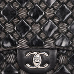 Chanel Single Flap Diamond Quilted Black Patent and Mesh SHW