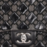 Chanel Single Flap Diamond Quilted Black Patent and Mesh SHW