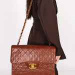 Chanel Maxi Classic Single Flap Brown Lambskin 24K GP