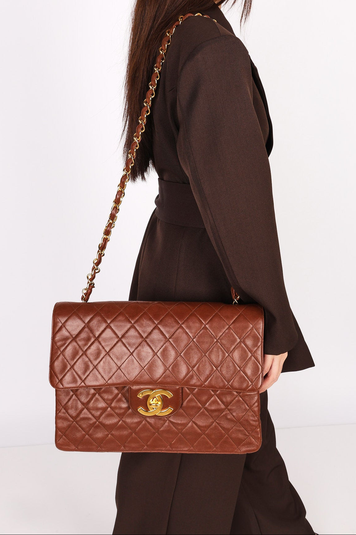 Chanel Maxi Classic Single Flap Brown Lambskin 24K GP