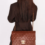 Chanel Maxi Classic Single Flap Brown Lambskin 24K GP