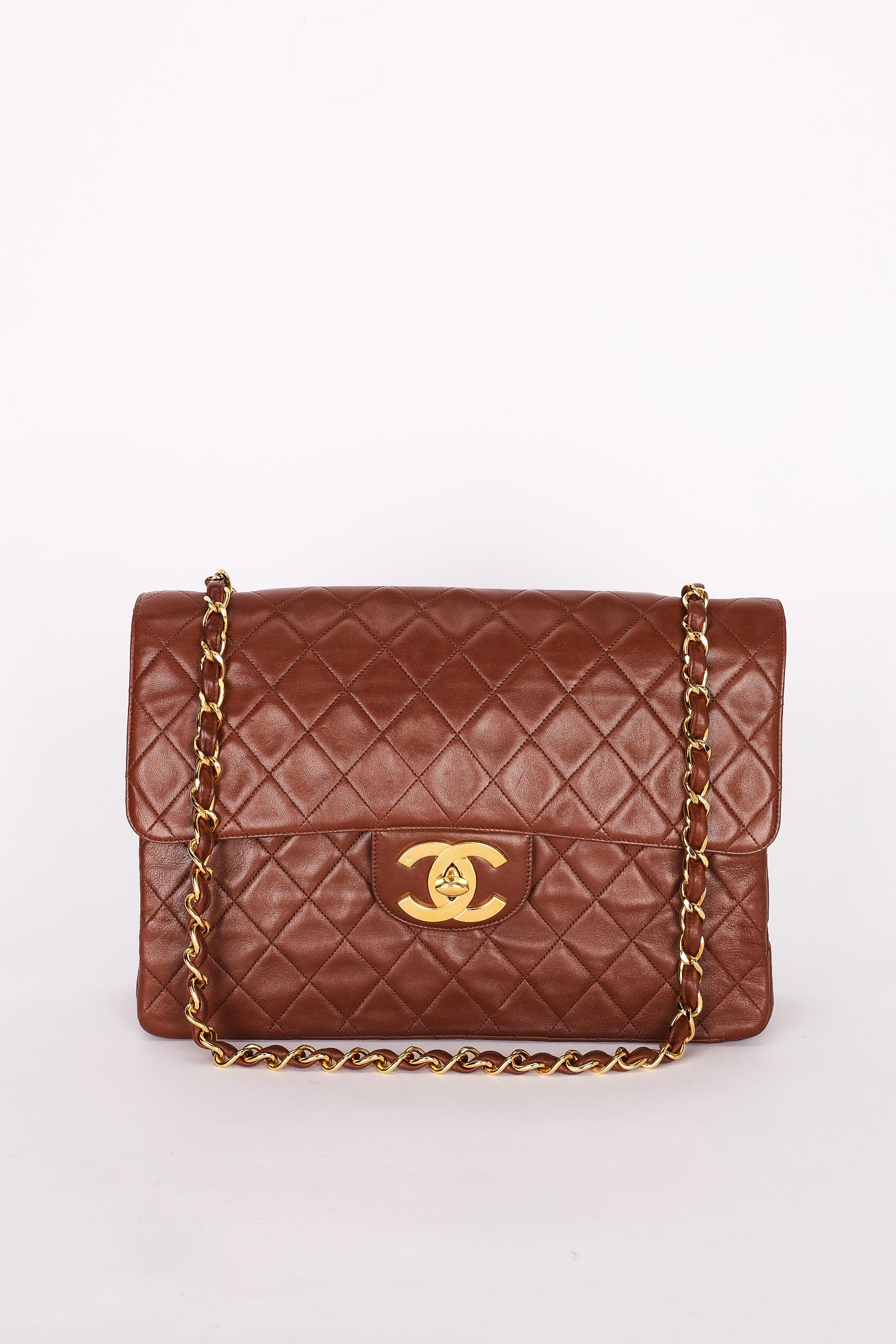 Chanel Maxi Classic Single Flap Brown Lambskin 24K GP