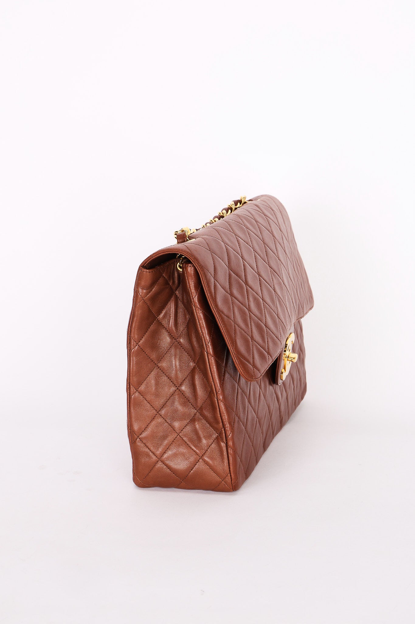 Chanel Maxi Classic Single Flap Brown Lambskin 24K GP