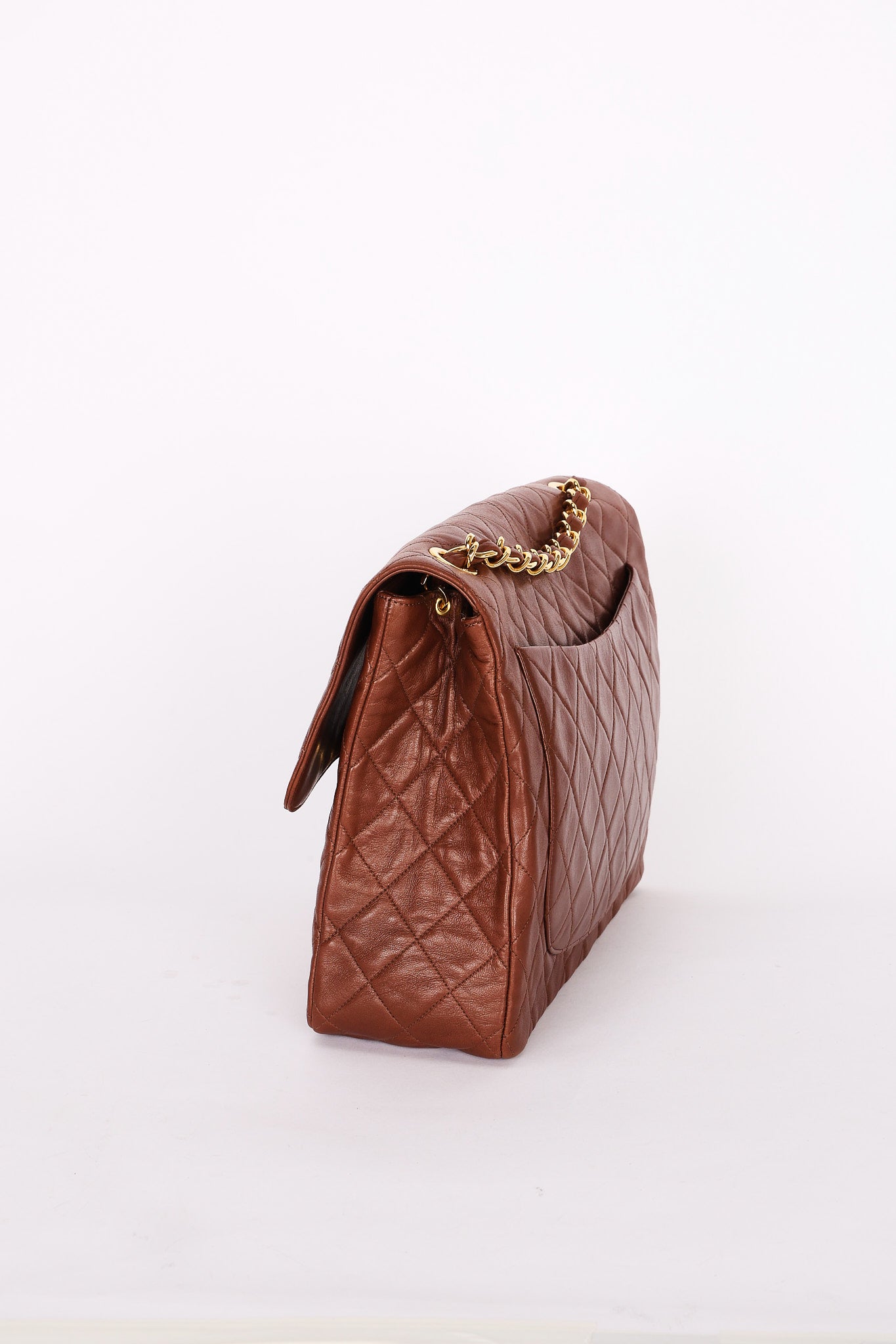 Chanel Maxi Classic Single Flap Brown Lambskin 24K GP