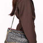Chanel Embossed Camellia Whipstitch Shoulder Bag Black Calfskin AGHW