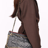 Chanel Embossed Camellia Whipstitch Shoulder Bag Black Calfskin AGHW
