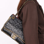 Chanel Embossed Camellia Whipstitch Shoulder Bag Black Calfskin AGHW