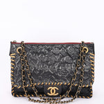 Chanel Embossed Camellia Whipstitch Shoulder Bag Black Calfskin AGHW