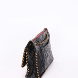 Chanel Embossed Camellia Whipstitch Shoulder Bag Black Calfskin AGHW
