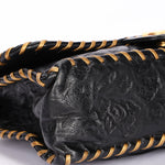 Chanel Embossed Camellia Whipstitch Shoulder Bag Black Calfskin AGHW