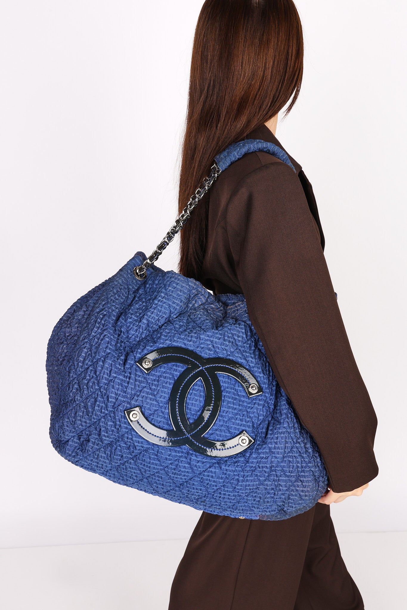 Chanel Large Cloquée Nylon Bubble Hobo SHW
