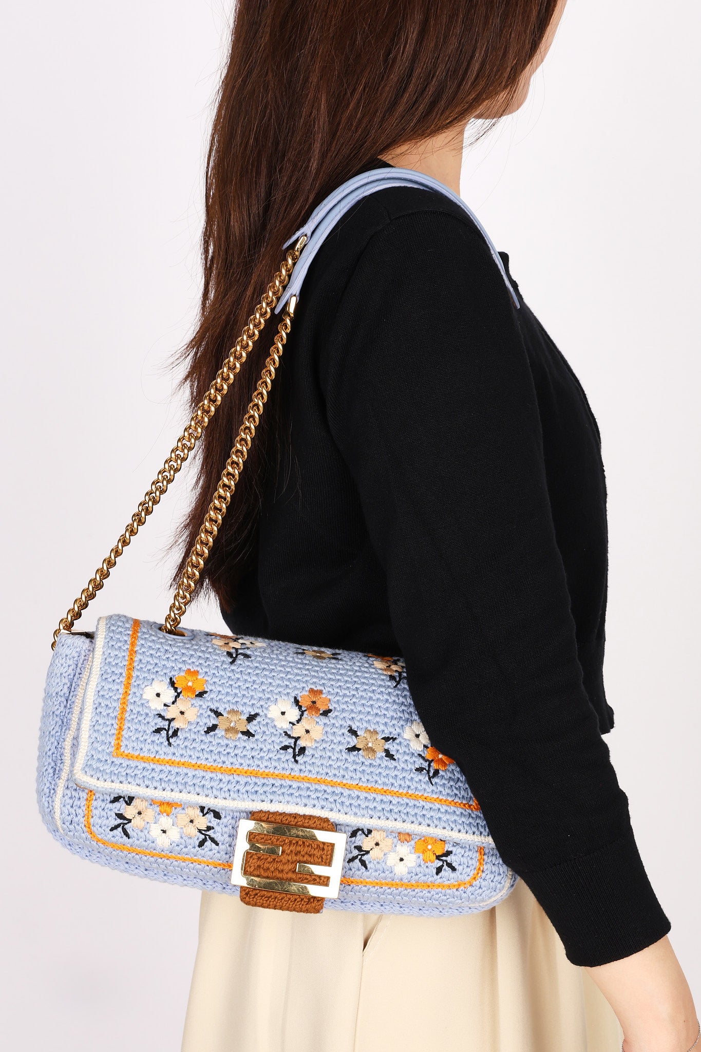 Fendi Floral Knit Baguette Bag