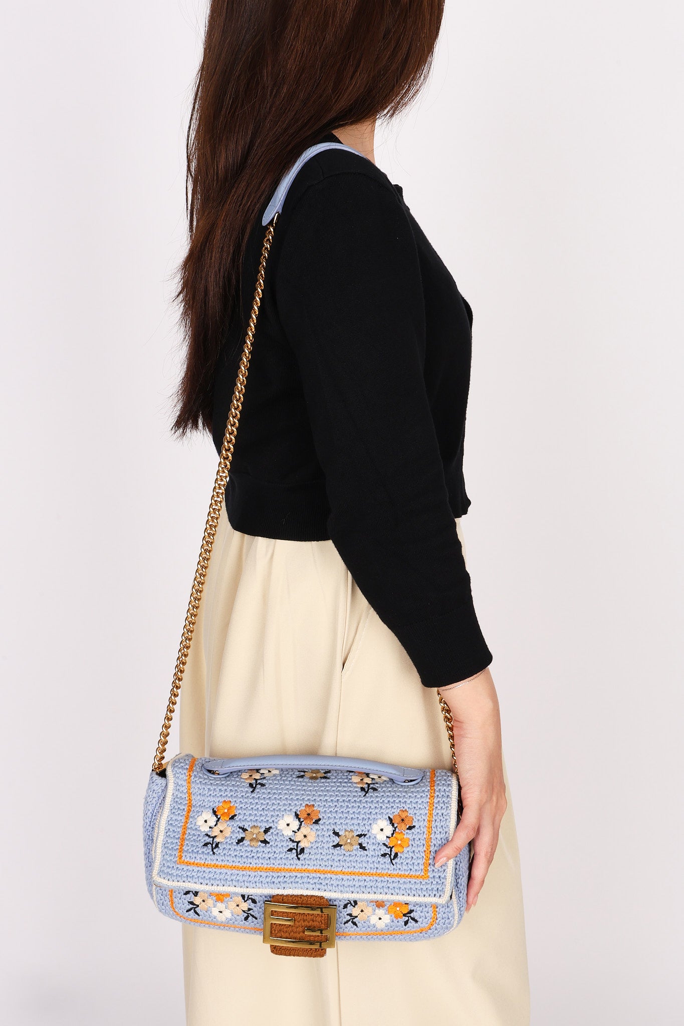 Fendi Floral Knit Baguette Bag