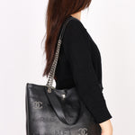 Chanel Logo Eyelets Shopping Tote Black Calfskin SHW