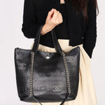 Chanel Logo Eyelets Shopping Tote Black Calfskin SHW