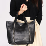 Chanel Logo Eyelets Shopping Tote Black Calfskin SHW