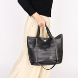 Chanel Logo Eyelets Shopping Tote Black Calfskin SHW